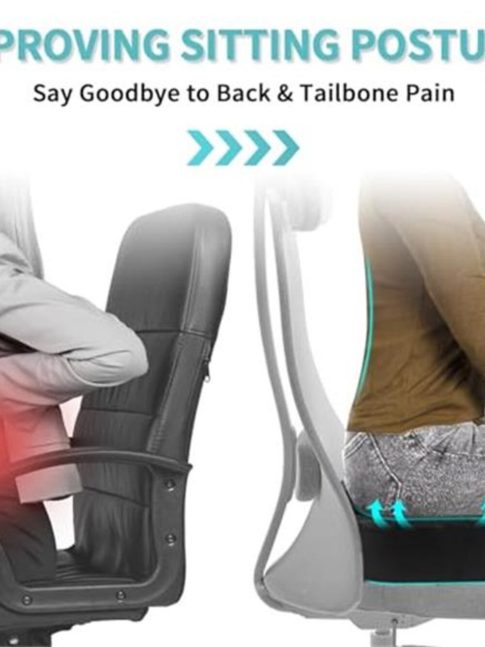 Memory Foam Seat Cushion 4 Inch Thick Coccyx Cushion Office Chair Back Pain - Picture 4 of 6